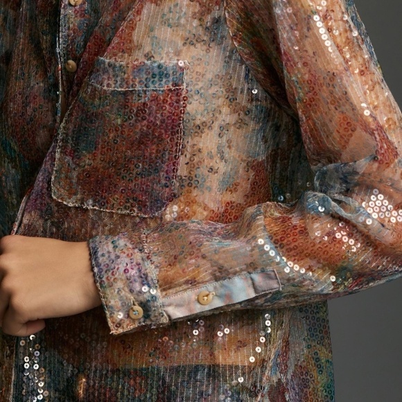 NWT  Pilcro Shrunken Sequin Buttondown Shirt  Medium - Picture 7 of 8